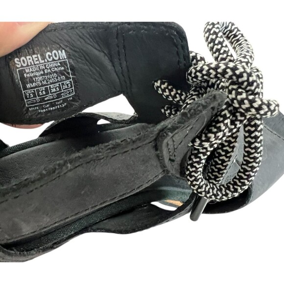 Sorel Joanie Wedge Lace up Sandals Size 7.5 Black Leather Gladiator - Picture 9 of 9